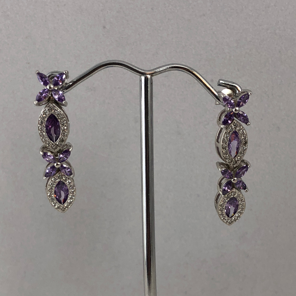 Amethyst & White Topaz 925 Silver Post Earrings